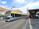 Leipzig tram line 11 with low-floor articulated tram 1222 "Bologna" at Hauptbahnhof (2019)