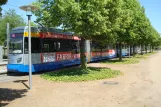 Leipzig tram line 16 with low-floor articulated tram 1336 at Messegelände (2015)