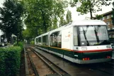 Lille tram line T with low-floor articulated tram 06 near Croise Laroche (2002)