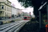 Linz tram line 1 with low-floor articulated tram 016 near Blumauerplatz (2004)
