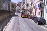 Lisbon tram line 28E with railcar 557 on Escolas Gerais (2003)