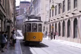 Lisbon tram line 28E with railcar 578 on Rua da Conceição (2003)