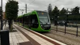 Lund tram line 1 with low-floor articulated tram 05 (Inferno) at Universitetssjukhuset (2023)