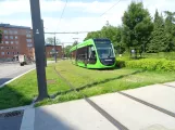 Lund tram line 1 with low-floor articulated tram 05 (Inferno) on Getingevägen (2022)