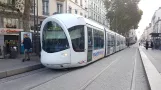 Lyon tram line T1 with low-floor articulated tram 5 at Guillotière Gabriel Péri (2018)