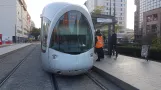 Lyon tram line T3 with low-floor articulated tram 77 at Gare Part-Dieu Villette (2018)