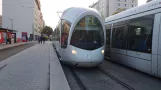 Lyon tram line T4 with low-floor articulated tram 60 at Gare Part-Dieu Villette (2018)