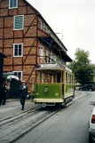 Malmö Museispårvägen with railcar 100 at Banérskajen Lyrebøjlen is being turned (2003)