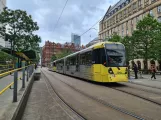 Manchester articulated tram 3048 at Piccadilly Gardens (2022)