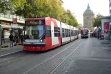 Mannheim tram line 6 with low-floor articulated tram 209 at Wasserturm (2009)