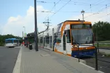 Mannheim tram line 7 with low-floor articulated tram 5638 at Oppau (2014)