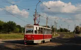 Mariupol tram line 14 with railcar 542 on Mamina Sybiryaka Street (2012)
