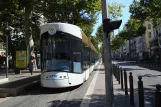 Marseille tram line T2 with low-floor articulated tram 002 at Canebière Garibaldi (2016)