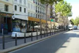 Marseille tram line T2 with low-floor articulated tram 027 at Canebière Garibaldi (2016)