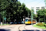 Milan tram line 1 with articulated tram 4947 at Piazza Sei Febbraio (2009)