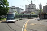 Milan tram line 15 with low-floor articulated tram 7012 on Piazza Fortana (2009)