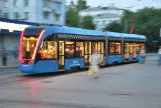 Moscow tram line 7 with low-floor articulated tram 31019 on Komsomolskaya Square (2018)