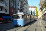 Munich tram line 19 with articulated tram 2005 at Max-Weber-Platz (2007)