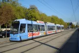 Munich tram line 21 with low-floor articulated tram 2218 at Westfriedhof (2007)