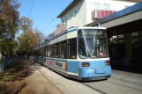 Munich tram line 25 with low-floor articulated tram 2156 at Grünwald, Derbolfinger Platz (2007)