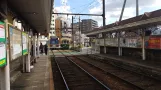 Nagasaki tram line 1 with railcar 1702 at Hamaguchi-Machi (2017)