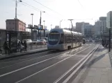 Naples tram line 1 with low-floor articulated tram 1112 on Via Nuova Marina (2014)