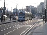 Naples tram line 4 with low-floor articulated tram 1105 at Vespucci - Garibaldi (2014)
