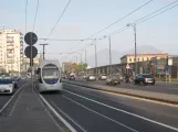 Naples tram line 4 with low-floor articulated tram 1116 on Via Amerigo Vecpucci (2014)