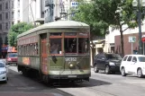 New Orleans line 12 St. Charles Streetcar with railcar 932 on St. Charles Avenue, front view (2010)