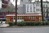 New Orleans line 47 Canal Streetcar with railcar 2017 on Canal street (2010)