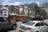 New Orleans line 47 Canal Streetcar with railcar 2023 at Canal / Baronne (2010)