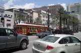 New Orleans line 47 Canal Streetcar with railcar 2023 in the intersection Canal street/Boronne street (2010)