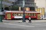 New Orleans line 48 Canal Streetcar with railcar 2003 near The Shop of Canal (2010)