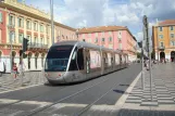 Nice tram line 1 with low-floor articulated tram 007 on Place Masséna (2016)