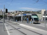 Nice tram line 1 with low-floor articulated tram 011 at Hôpital Pasteur (2008)