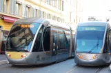 Nice tram line 1 with low-floor articulated tram 014 at Garibaldi (2014)