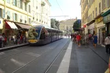 Nice tram line 1 with low-floor articulated tram 023 at Garibaldi (2016)