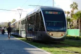Nice tram line 1 with low-floor articulated tram 028 on Boulevard Jean Jaurès (2013)