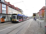 Nordhausen regional line 10 with low-floor articulated tram 203 at Rathaus/Kornmarkt (2017)