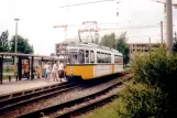 Nordhausen tram line 1 with articulated tram 77 at Südharz Klinikum Krankenhaus (1998)