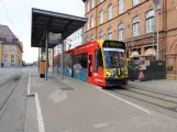Nordhausen tram line 1 with low-floor articulated tram 201 at Bahnhofsplatz (2017)