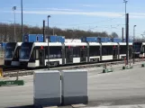 Odense low-floor articulated tram 05 "Opdagelsen" on the side track at Kontrol centret (2020)