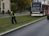 Odense low-floor articulated tram 08 "Eventyret" on Albanigade (2023)