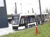Odense low-floor articulated tram 14 "Pusterummet" on the side track at Kontrol centret (2020)