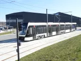 Odense low-floor articulated tram 14 "Pusterummet" on the side track at Kontrol centret (2021)