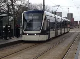 Odense Tramway with low-floor articulated tram 02 "Kompasset" at Banegården / Central Station (2024)