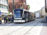 Odense Tramway with low-floor articulated tram 07 "Drømmen" near Albanitorv (2024)