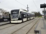 Odense Tramway with low-floor articulated tram 13 "Øjeblikket" at Bilka (2024)