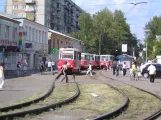 Omsk tram line 9 with railcar 9 at Leninskiy Market (2009)