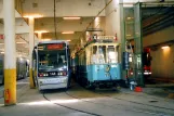 Oslo low-floor articulated tram 144 inside the depot Grefen trikkebase (2005)